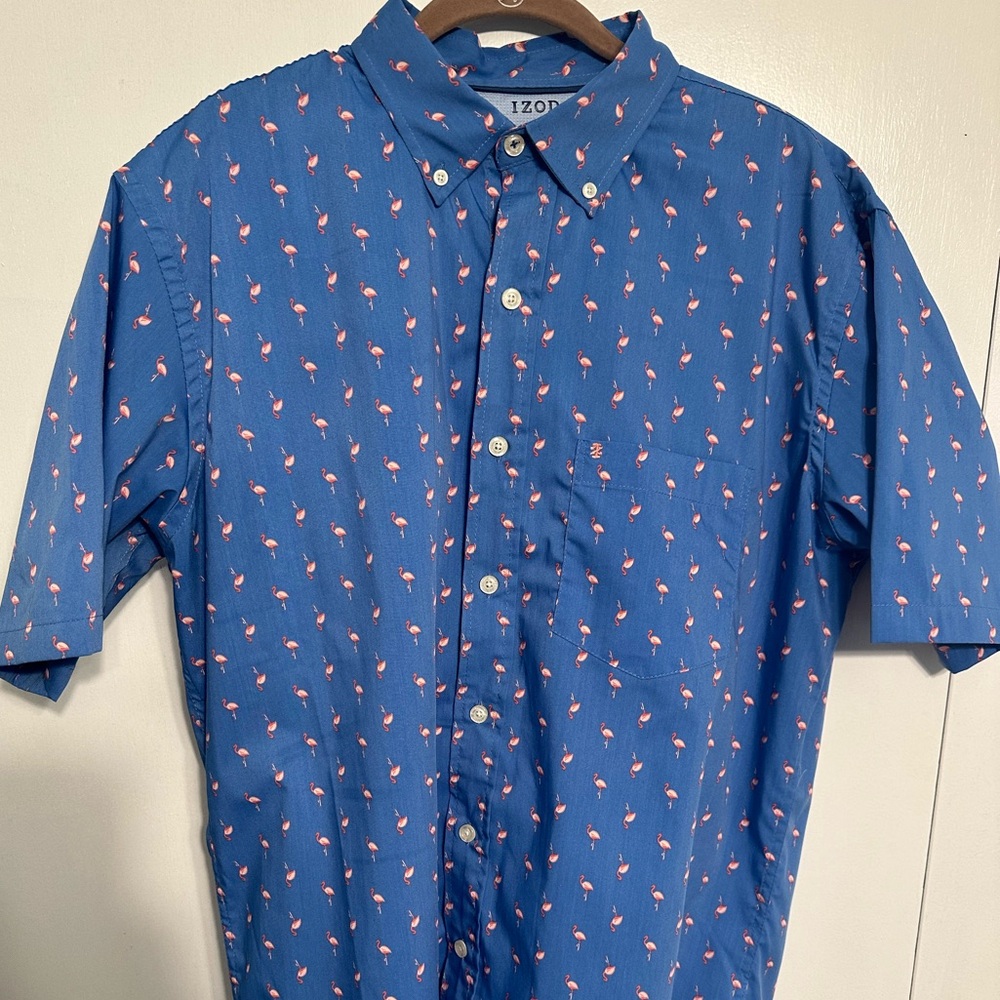 IZOD | Short Sleeve LT Large Tall Flamingo Button Up Shirt